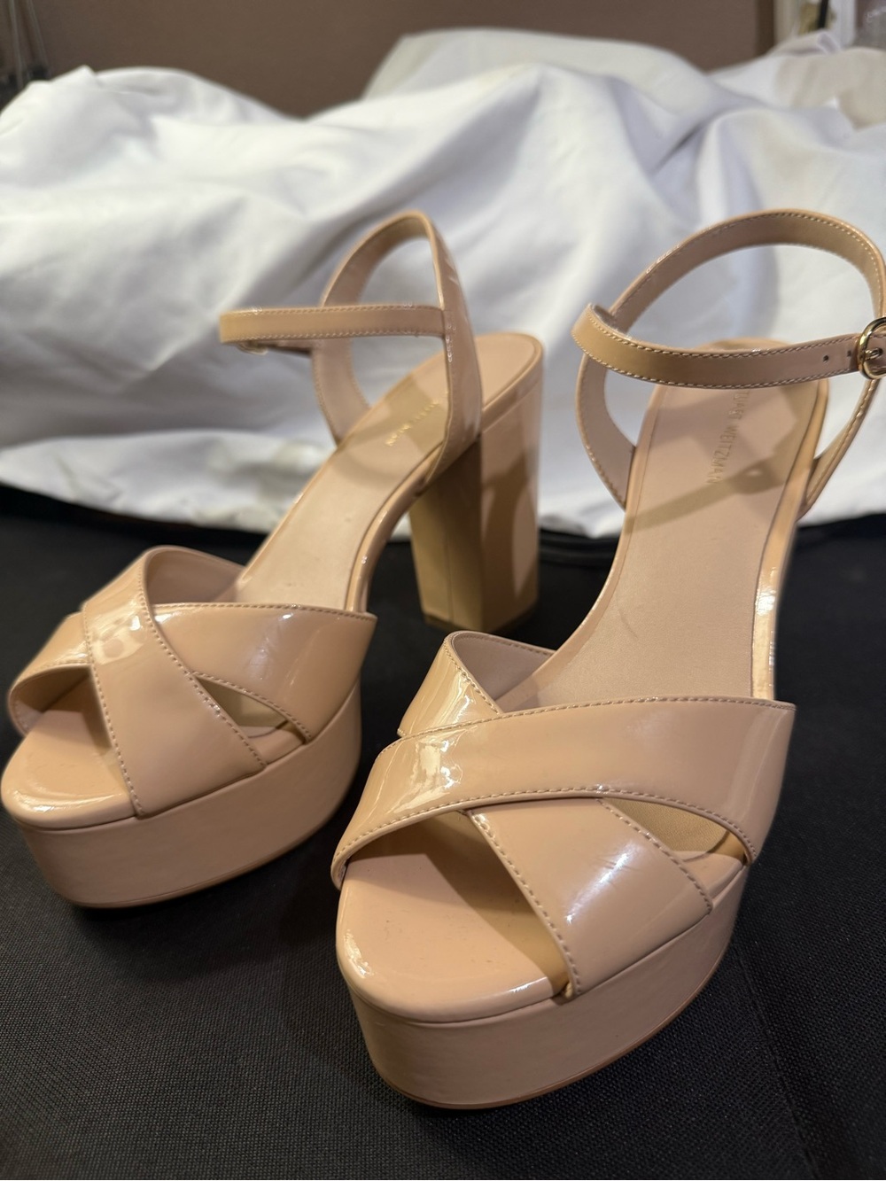 Stuart Weitzman IVONA 100MM Metallic Leather 4.3” Platform Sandals W/Size 10B